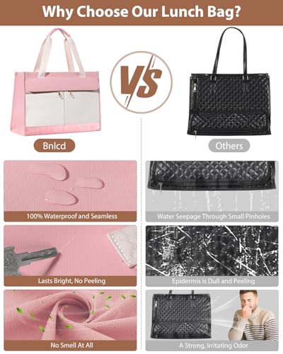 Bnlcd Lunch Tote Bag for Women - 15.6 Inch Laptop Work Bag with Insulated Lunch Compartment - Large Capacity Quilted Computer Handbag - Leakproof Lunch Box for Women dults, Pink-white - image 7