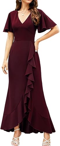 CARROTMOB Vestidos formales para mujer cuello en V volantes cóctel fiesta boda invitada de boda con abertura lateral