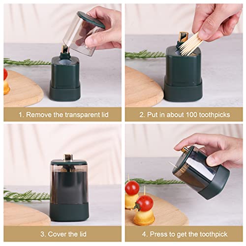 Toothpick Holder Dispenser——2pcs Pop-Up Automatic Toothpick Dispensers with 1,000 Toothpicks for Home Kitchen Restaurant, Thickening Toothpicks Container, Sturdy Toothpick Storage Box (B-GREEN*2)