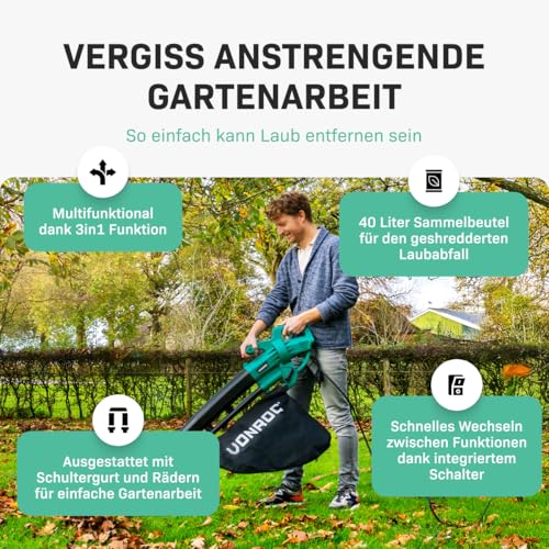 Elektro-Laubsauger Vonroc 3300W mit 3-in-1-Funktion