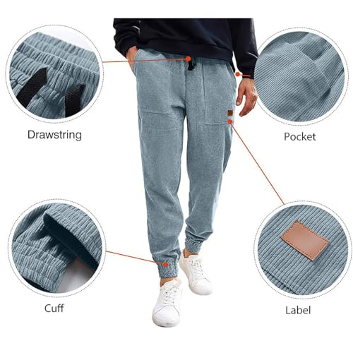 Corduroy Pants Men Casual Baggy Drawsting Elastic Waist Joggers Pants for Men Lightweight Sweatpants with Pockets3