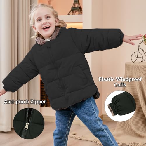 kids4ever Baby Jacke Junge Warm Wintermantel Niedlich Plüsch Bärenohren Winterjacke Reißverschluss Kapuzenjacke Schwarz für Kleinkinder 6-12 Monate
