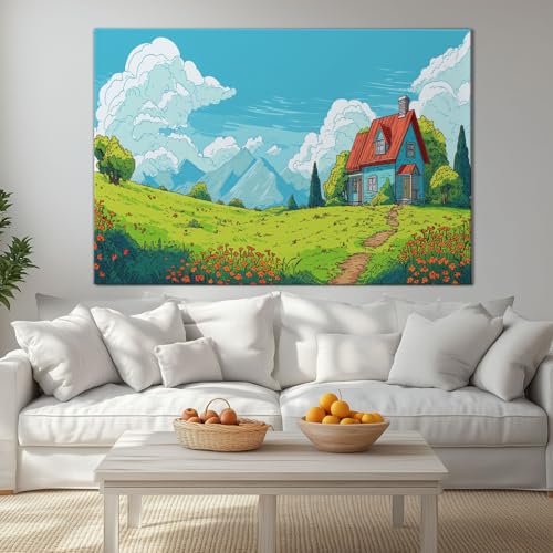Impression sur toile paysage de dessin animé pour grand salon contemporain