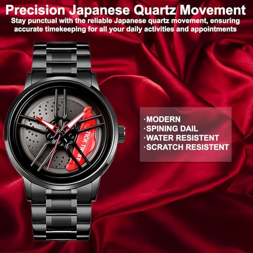 Image of Car Wheel Watch for Men | 360 Rolling Dial Analog Watch | Stylish Black Dial | Stainless Steel Strap | Japanese Quartz Movement | Water & Scratch Resistant