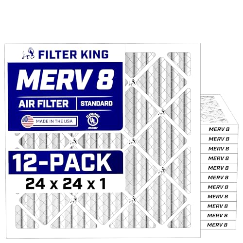 Filter King 24x24x1 Air Filter (MERV 8) (12-Pack) Dust & Allergy Control AC Furnace Filters, MADE IN USA, HVAC, Pleated, Electrostatic (Actual Size: 23.5 x 23.5 x .75)