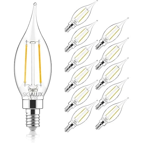 Sigalux E12 LED Bulb Candelabra Base 60 watt LED Chandelier Light Bulbs Dimmable, Flame Tip Candelabra LED Bulbs, 4.5W, 500LM 2700K Soft White, CA10 Candle Light Bulbs, 12 Packs Cover