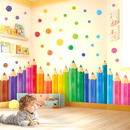 DECOWALL Sticker mural extra large - Crayons de couleur arc-en-ciel géants - Pour chambre d'enfant, jardin d'enfants, salle de classe, salle de jeux (SG4-2522)