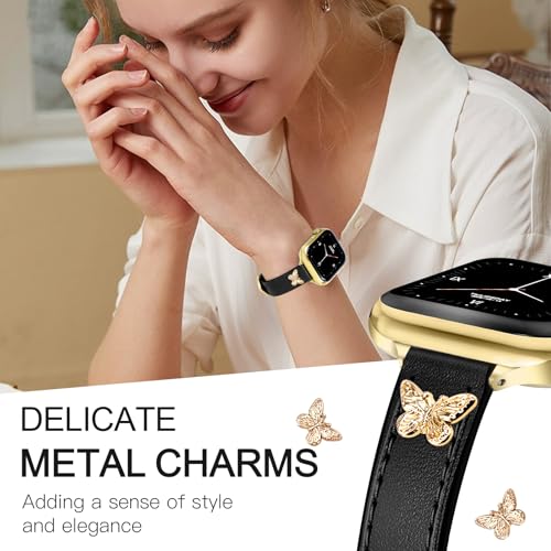 Image of JR.DM Slim Leather Bands Compatible with Apple Watch Band 38mm 40mm 41mm 42mm 44mm 45mm 46mm 49mm, Genuine Leather Band with Charms, Feminine Design for Iwatch Ultra SE Series 11 10 9 8 7 6 5 4 3 2 1