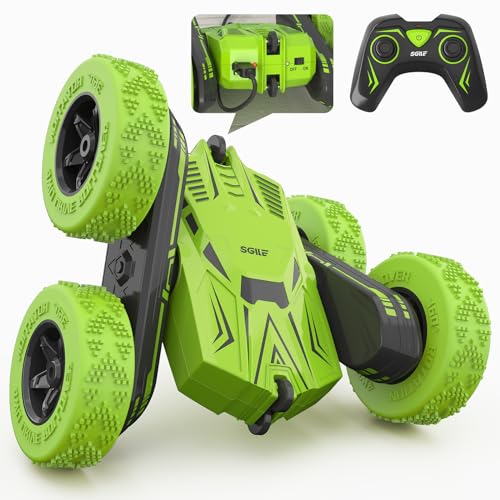 SGILE RC Stunt Car Remote Control Car Toys with 2 Sided 360 Rotation Direct Charge RC with Flips Radio Controlled Cars for Boys Girls Kids Age 6+ Toy Gifts for Birthday Christmas Green