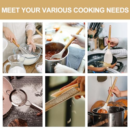 Image of Cooking Utensils Set- 35 PCs Kitchen Utensils with Grater,Tongs, Spoon Spatula &Turner Made of Heat Resistant Food Grade Silicone and Wooden Handles Kitchen Gadgets Tools Set for Cookware