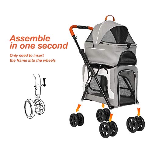 LUCKYERMORE Double Pet Stroller for 2 Dogs Cats Folding Portable Carrier Cage Detachable 3 in 1 Pet Stroller Dual Entry - Image 6