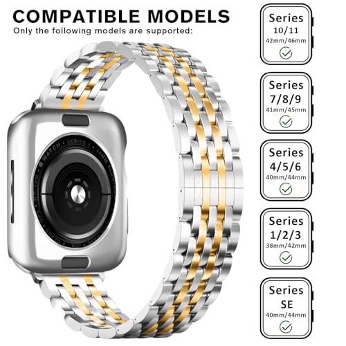 HAYONLIY Seven-link Watch Metal Band with Apple Watch 40mm 41mm 38mm 45mm 44mm 42mm 46mm for Women, Dressy Stainless Steel Strap with Soft TPU Case iWatch Bands Series 11 10 9 8 7 6 5 4 3 2 1 SE by HAYONLIY - Used condition - Image 3