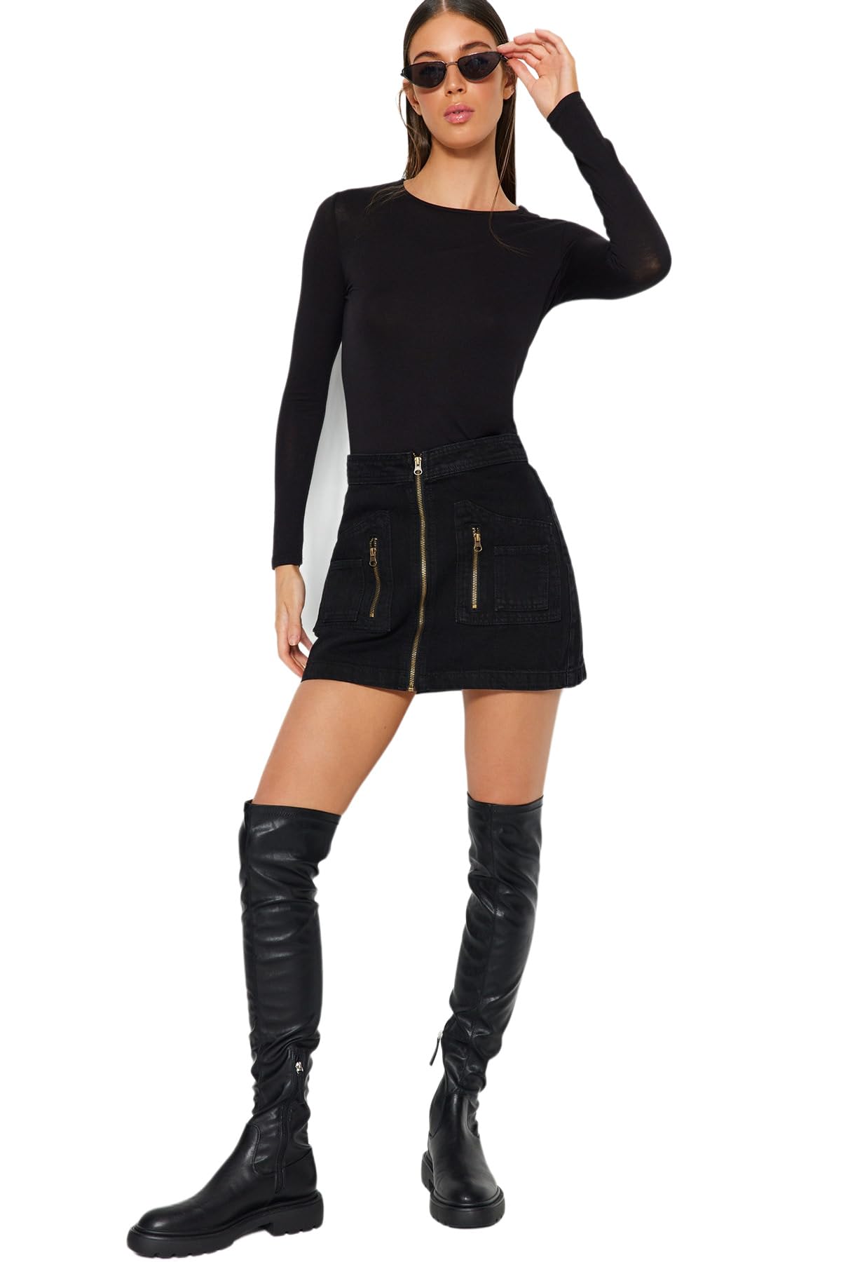 Trendyol FeMan A-line Denim Skirt,Black,40