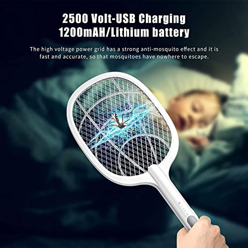 Image of Mosquito Killer Racket Bat Uv Light Lamp Five Nights Mosquito Killer Autokill 2 in 1 Mosquito Racket 1200Mah Rechargeable Battery Handheld Electric Fly Swatter Easy use Home