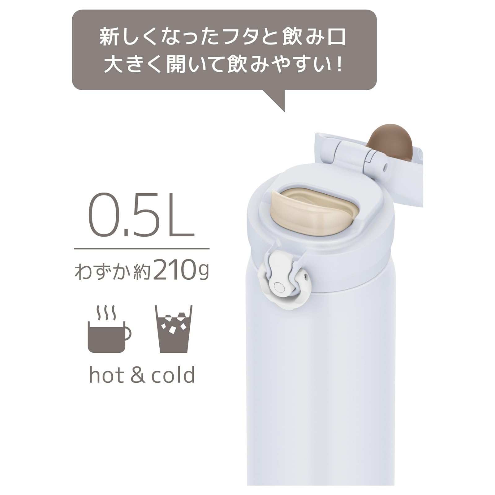 【食洗機対応モデル】 サーモス 水筒 真空断熱ケータイマグ 500ml スノーホワイト 飲み口外せてお手入れ簡単 軽量タイプ ワンタッチオープン ステンレス ボトル 保温保冷 JNL-S500 SN-WH