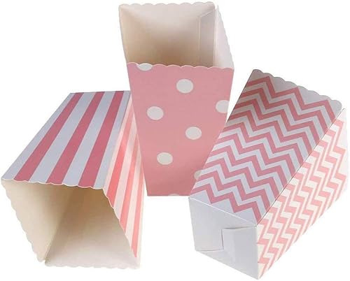 BinaryABC Cajas de papel para palomitas de maíz, caja de dulces a rayas para recuerdos de fiesta, 48 unidades (rosa)