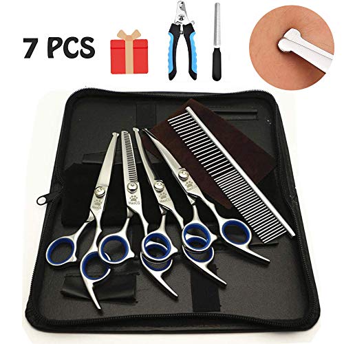 MaoCG Dog Grooming Scissors Set, Safety Round Blunt Tip Grooming Tools, Professional Curved,Thinning,Straight