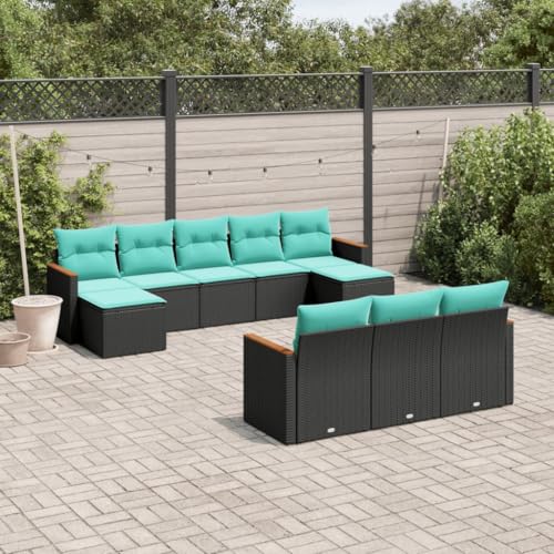 HEFZGDB 10-Piece Modular Patio Furniture Set Black PE Rattan for Inviting Outdoor Living Space Family Gatherings Casual Evenings