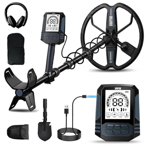 Image of SUNPOW Rechargeable Metal Detector for Adults, 35H Battery Waterproof Gold Detector Kit, 10'' Deep Search Double-D Coil, High Accuracy Pinpointer for Beach, Saltwater & Yard - OTMD15