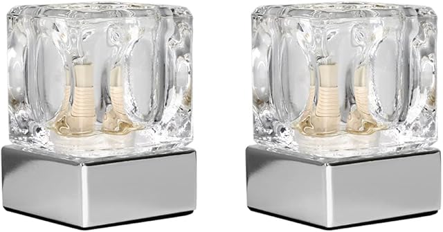 Pair of - Modern Glass Ice Cube Bedside Touch Table Lamps with a Chrome Base - Complete with 3w LED Dimmable G9 Bulbs [6000K Cool White]