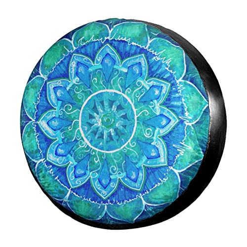 Image of Abstract Blue Mandala of Vishuddha Chakra Spare Tire Cover Dust-Proof Wheel Tire Cover Fit Trailer, RV, SUV and Many Vehicle 14 Inch
