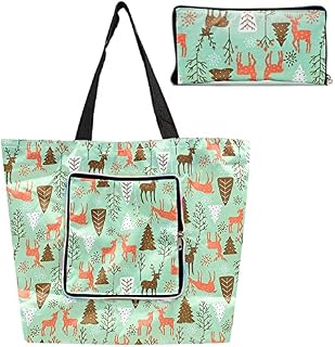 INHEMING Foldable Shopping Bag Reusable Grocery Tote Bag Fold Up Shopper Bag Eco Tote Handbag Foldable in a Pouch