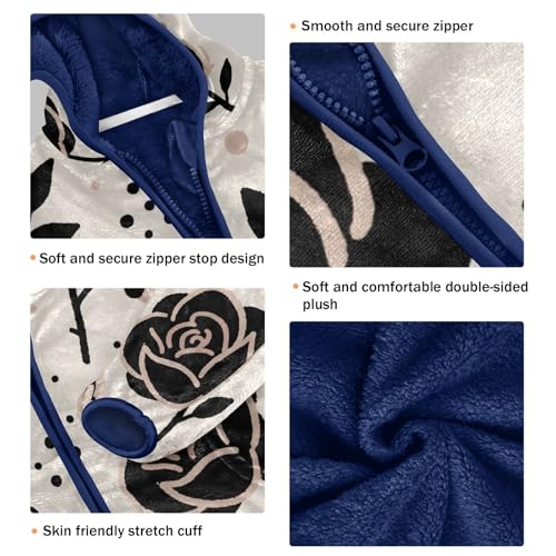 Rose Floral Pattern on Cream Toddler Fleece Jacket Girl Boys Hooded Fleece Jacket Coat Warm Outwear Zip-up 3-10T3