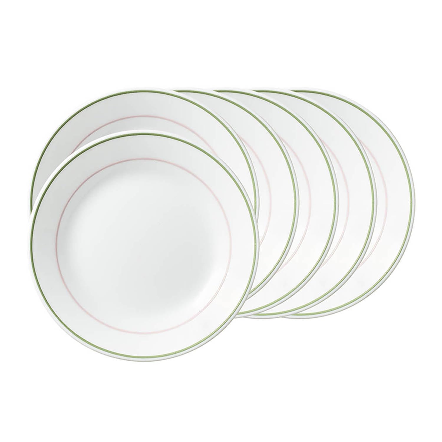 Corelle Livingware Double Ring Green 17 cm Small Plate, Microwave & Dishwasher Safe, Elegant Crockery for Dining & Gifting - Pack of 6