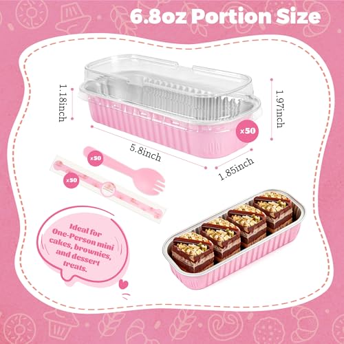 Image of NPLUX Mini Loaf Pans with Lids, 50 Pack Pink 6.8oz for Party Favors | Fits tartlets, pudding desserts, loaf slices and sweet samples; single-base workflow helps limit dish handling.