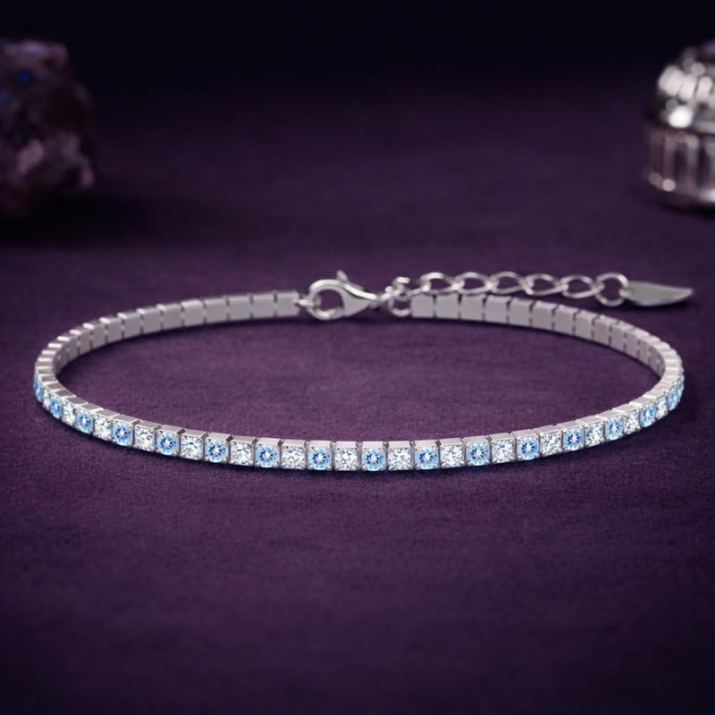 Image of Clara 925 Sterling Silver Slim Tennis Bracelet | Multiple Options|Adjustable, Platinum Plated, Swiss Zirconia 2mm | Gift for Women and Girls