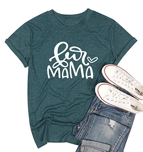 MAXIMGR Fur Mama T Shirt Women Funny Short Sleeve Graphic Tees Shirt Casual Dog Lover Tops Blouse(XL, Green)