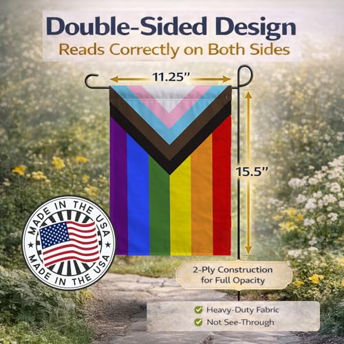 Drapeau de jardin d'extérieur Gay Progress Pride multicolore en polyester double épaisseur