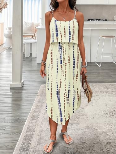 Image of RoseSeek Women's Spaghetti Strap Tie Dye Cami Sun Dress Beach Midi Summer Dresses Resort Wear Vacation Outfits