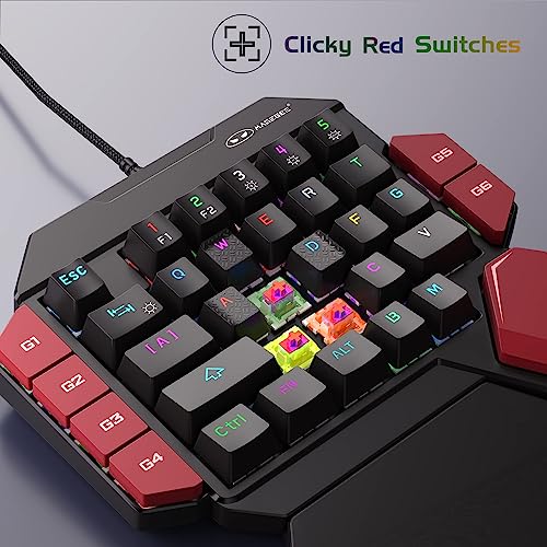 Image of MageGee One Handed Professional Gaming Keyboard, RGB Backlit 35 Keys Mini Wired Mechanical Keyboard with Red Switch for PC Gamer, Support 6 Macro Keys - Black /Red