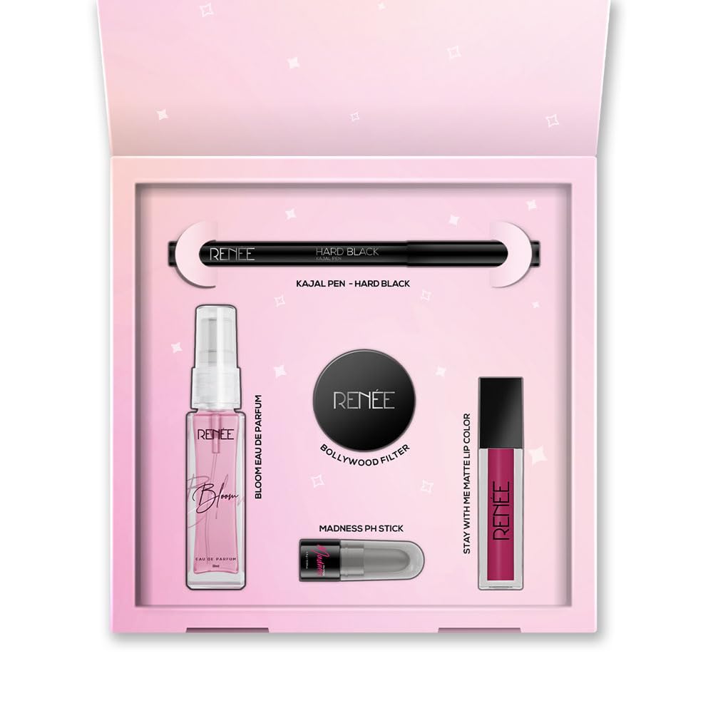 RENEEDream Kit Mini, Curated with Makeup Essentials Includes Kajal, Primer, Lipstick, Perfume Madness PH Stick, Enriched with with Skin-loving Ingredients, Travel-Friendly Packaging Pack of 5.