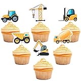 Construction Cupcake Toppers Dump Truck Tractor Excavator Car Decorations for Kids Birthday Party Su