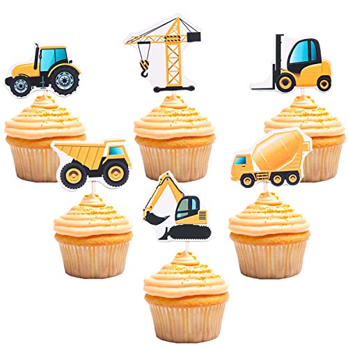 Construction Cupcake Toppers Dump Truck Tractor Excavator Car Decorations For Kids Birthday Party Supplies Cake Picks 48Pcs #TOP7