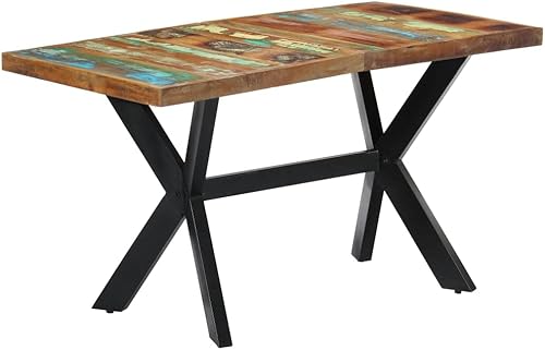 Miniatura 8 de 55.1"x27.6"x29.5" Dining Table, Reclaimed Wood Top & Steel Legs, Seats 6, Rustic Modern KitchenDiningLiving