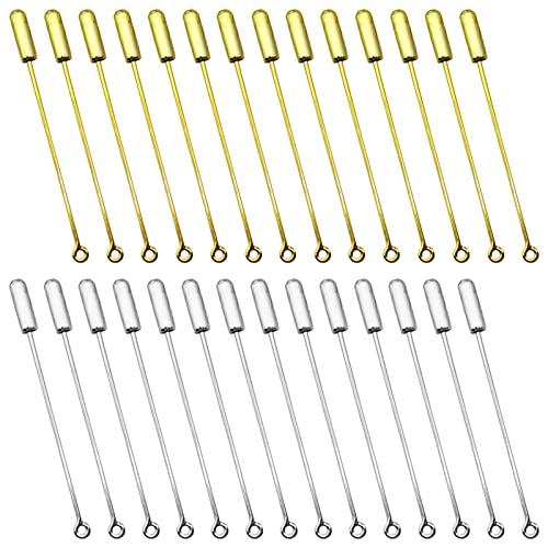 60pcs Brooch Pin Stick for Jewelry Making,Metal Stick Pin Brooch Safety Pins Needle Eye Pins with Stopper Ends for DIY Costume,Suit Tie Hat pin,Jewelry Making Accessories(Gold,Silver)