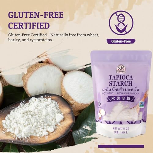 Image of 52USA Tapioca Starch, 3 Pack (42oz Total) | Tapioca Flour from Cassava Root | Gluten Free Flour Substitute | Vegan, Kosher, Non-GMO | Thickener for Baking, Cooking, Soups & Bubble Tea