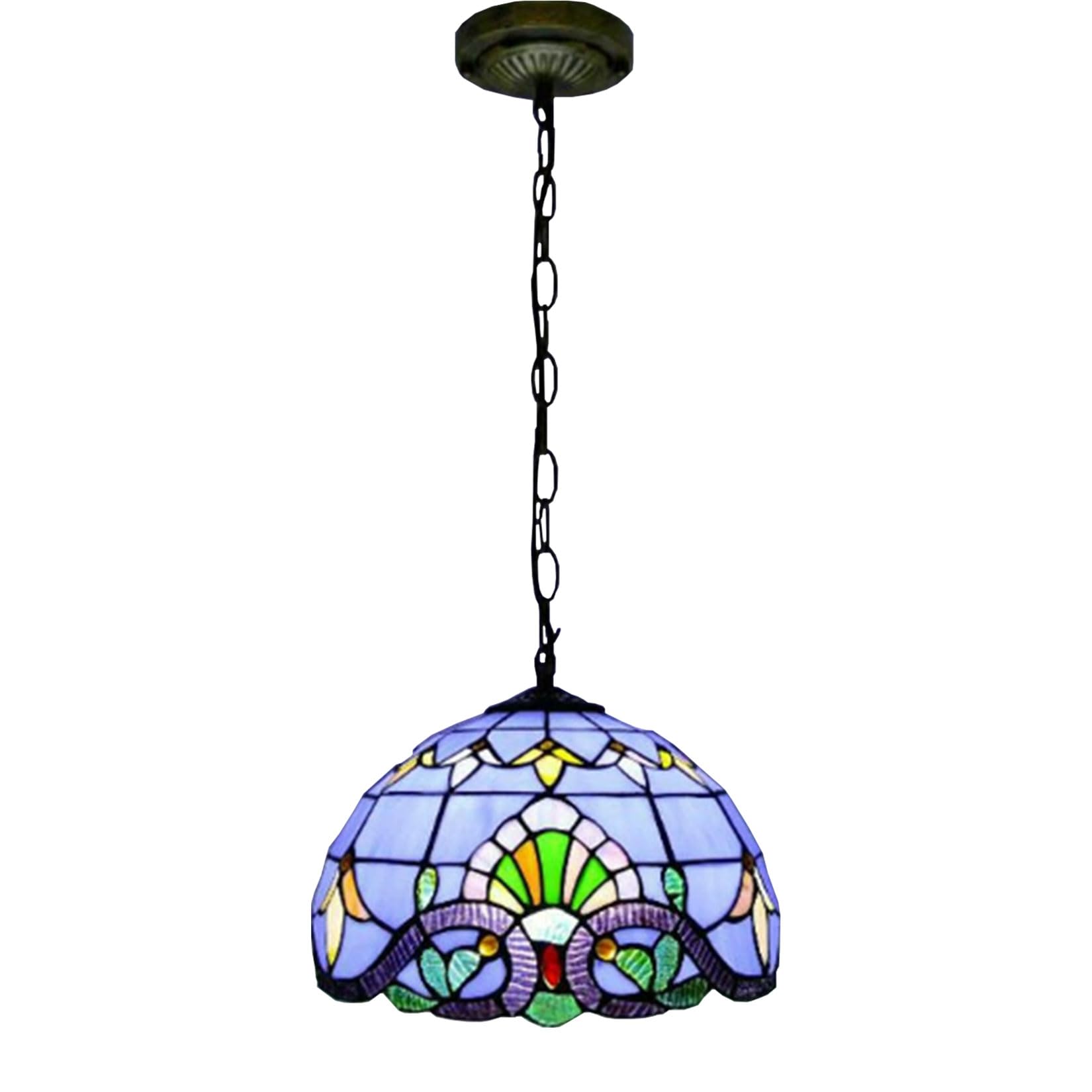 NHPJFDC Tiffany Chandelier Lamp Baroque Stained Glass Pendant Light Fixture, Vintage Hanging Lamp for Aisle Balcony Hallway Bedroom Kitchen Dining Room,Blue,12 "
