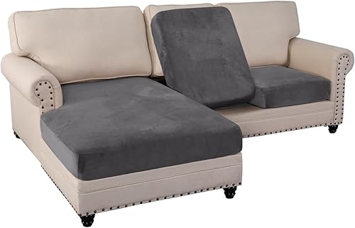 Vista 334 de PrinceDeco Fundas para sofá modular, 4 piezas, fundas de sofá para sofá seccional, fundas de terciopelo separadas para sofá seccional, en forma de L