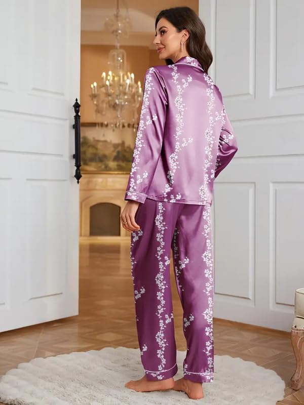Image of Night Suit for Women with Full Sleeve Button-Down Top with Pant Dress for Woman, Cotton Night Dress for Woman, Two-Piece Loungewear Set