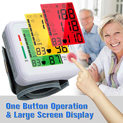 Topffy Blood Pressure Monitor,Automatic BP Machine Wrist Digital BP Cuff Large Tri-Backlit Rechargeable Pulse Rate Monitoring Meter 99 * 2 Reading Memory Wrist Blood Pressure Monitor for Home Use - Thumbnail 3