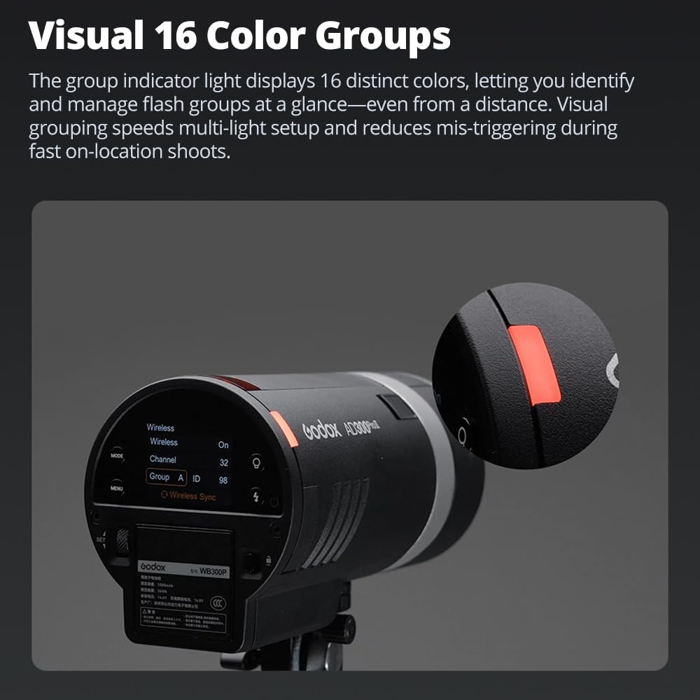 Godox AD300Pro AD300 Pro II AD300ProII 300Ws Outdoor Flash,12W Bi-Color 2800K-6000K,2.4G Wireless X System,0.01s~1.5s Recycle Time,1/1 to 1/512 10 Power Steps(AD300Pro II)