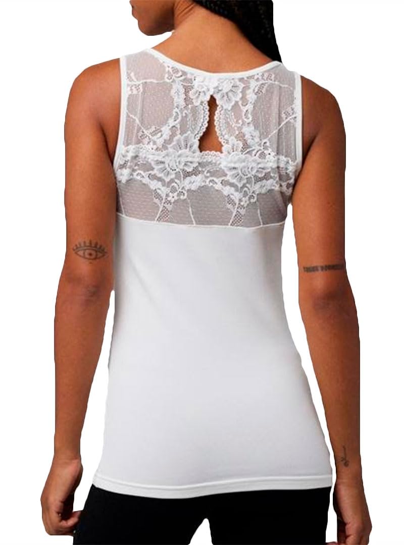 YSABEL MORA 70006 - Camiseta Térmica Mujer Encaje Asas Mujer Color: PANACOTTA Talla: S