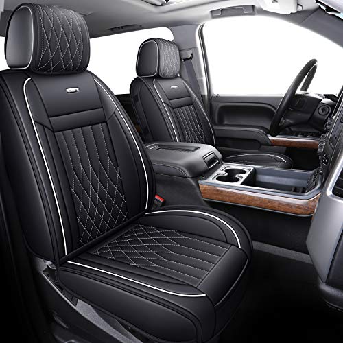 Image of Aierxuan Chevy Silverado GMC Sierra 1500 Seat Covers Full Set (Black-White)