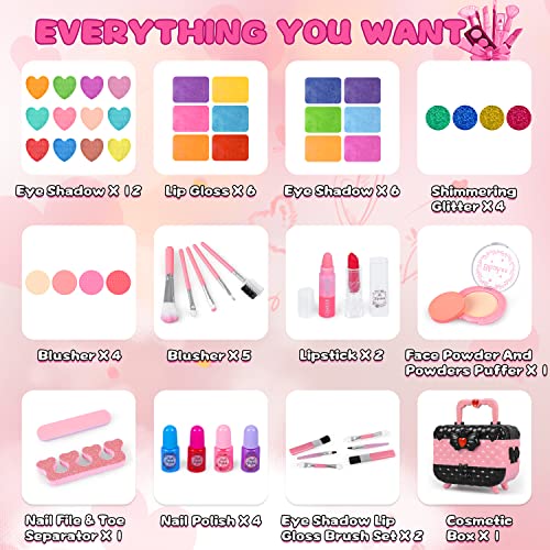 54 Pcs Kids Makeup Kit for Girls, Princess Real Washable Pretend Play Cosmetic Set Toys with Mirror, Non-Toxic & Safe… - Image 4