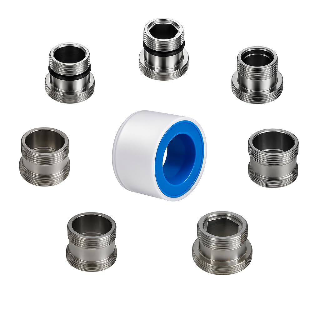 XNTONG 7-Piece Tap Adapter Set, Aerator Adapter M16, M16.5, M18.5, M20, M22, M24, M28 to M22 Male Thread, Aerator Tap with Seal and PTFE Tape