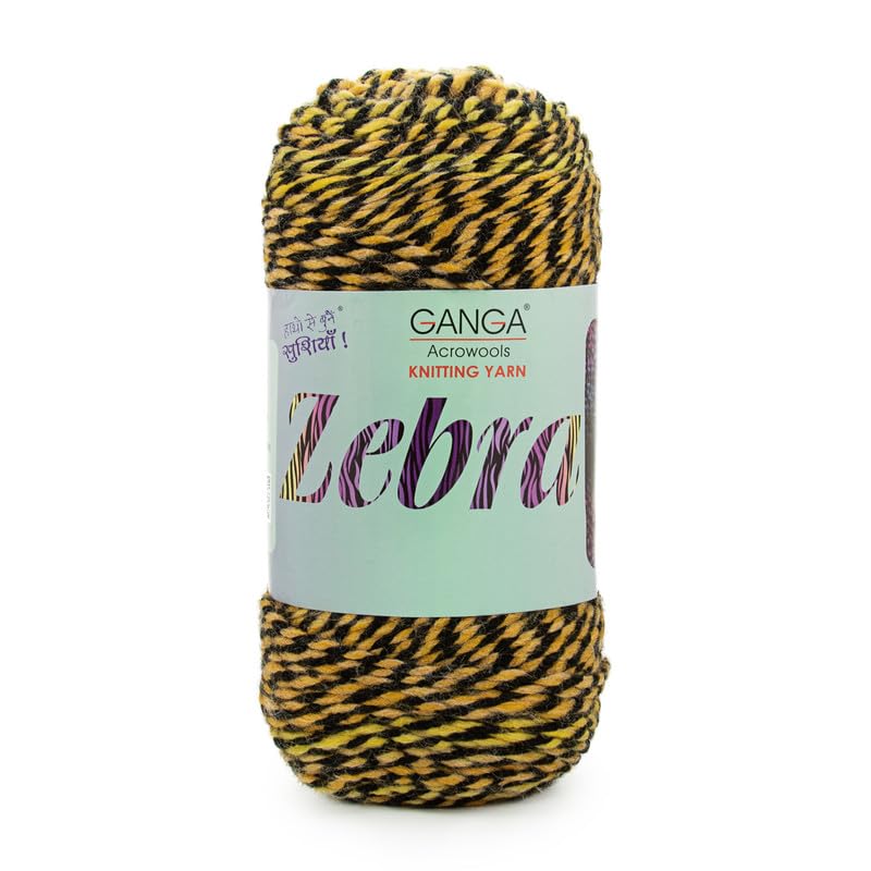 Image of Ganga Acrowools Zebra Acrylic Hand Knitting Fancy Yarn, A Pack of 2 Balls- 150gram Each, Shade No. - PTT5058, Luxor